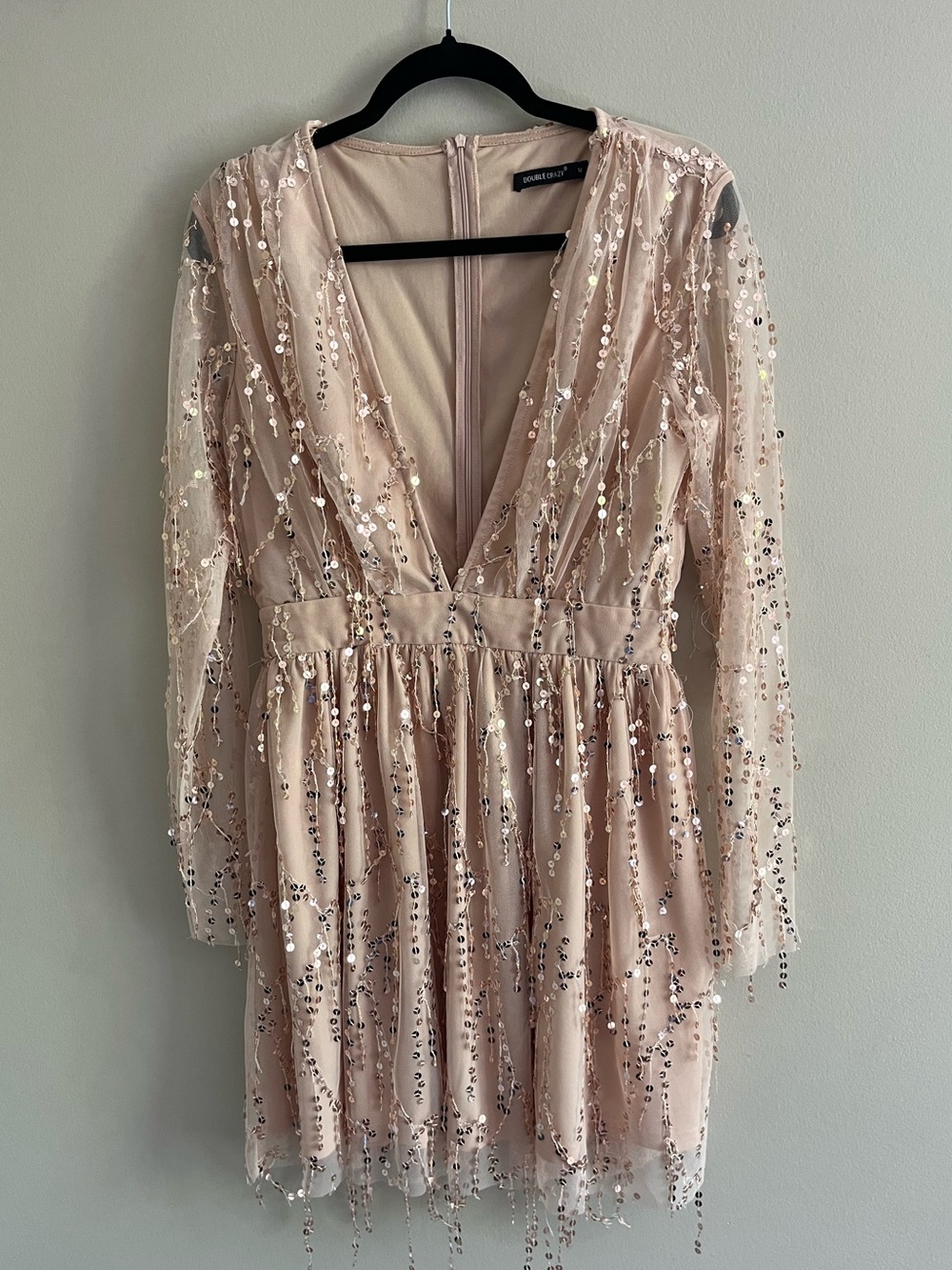 Blush Sequin V-Neck Party Dress